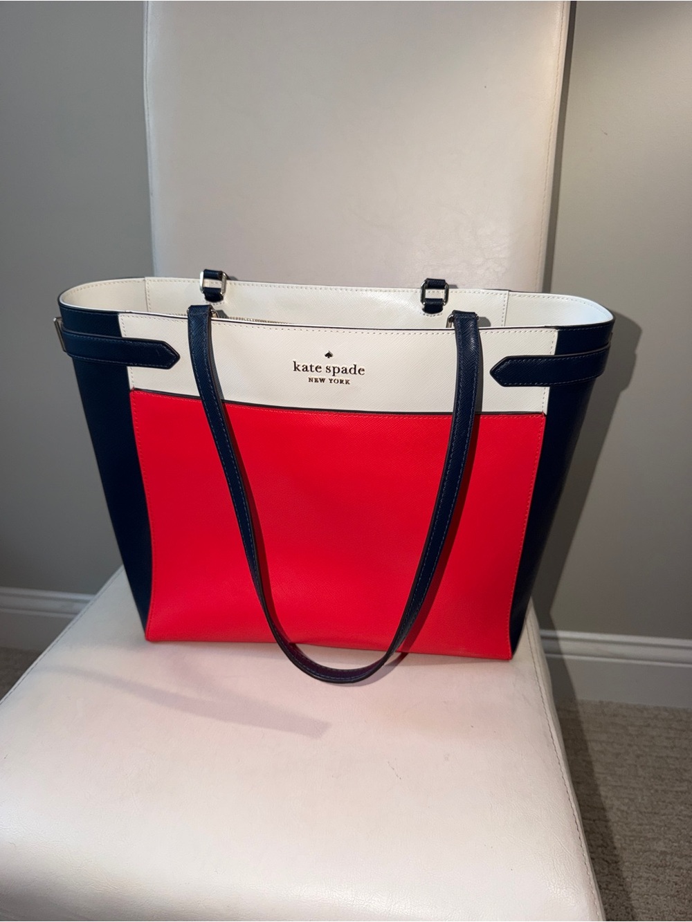 kate spade Red, Navy & White Leather Colorblock Tote
